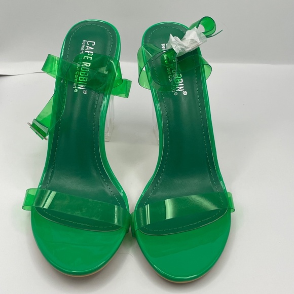 CAPE ROBBIN Maria-2 green transparent peep toe clear block heel sandals - Picture 8 of 12